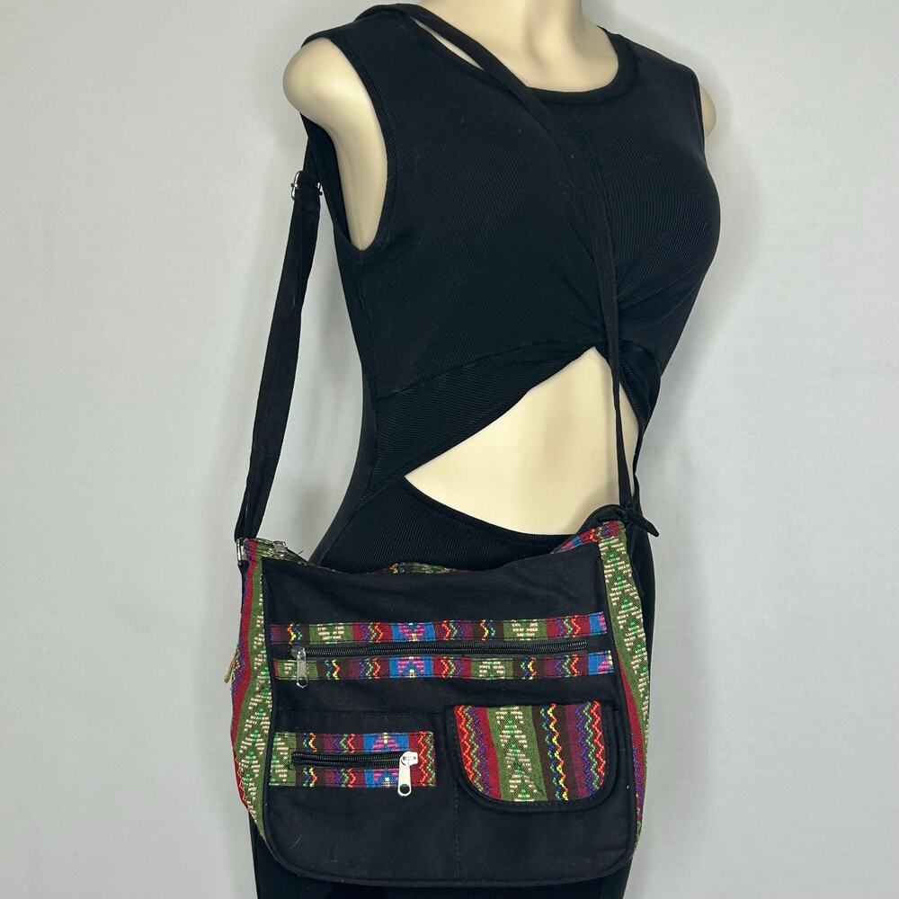 Canyon Sky Southwestern Tribal Crossbody Shoulder Bag Black Woven Boho
